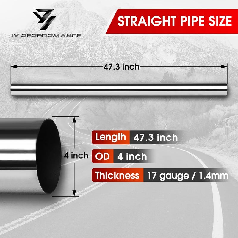 JY PERFORMANCE 4 Inch Straight Exhaust Pipe DIY Custom Mandrel Tube, 47.3 Inch Length, 4'' OD Mandrel Straight Pipe, T304 Stainless Steel, Universal Fitment -17 Gauge - Image 3